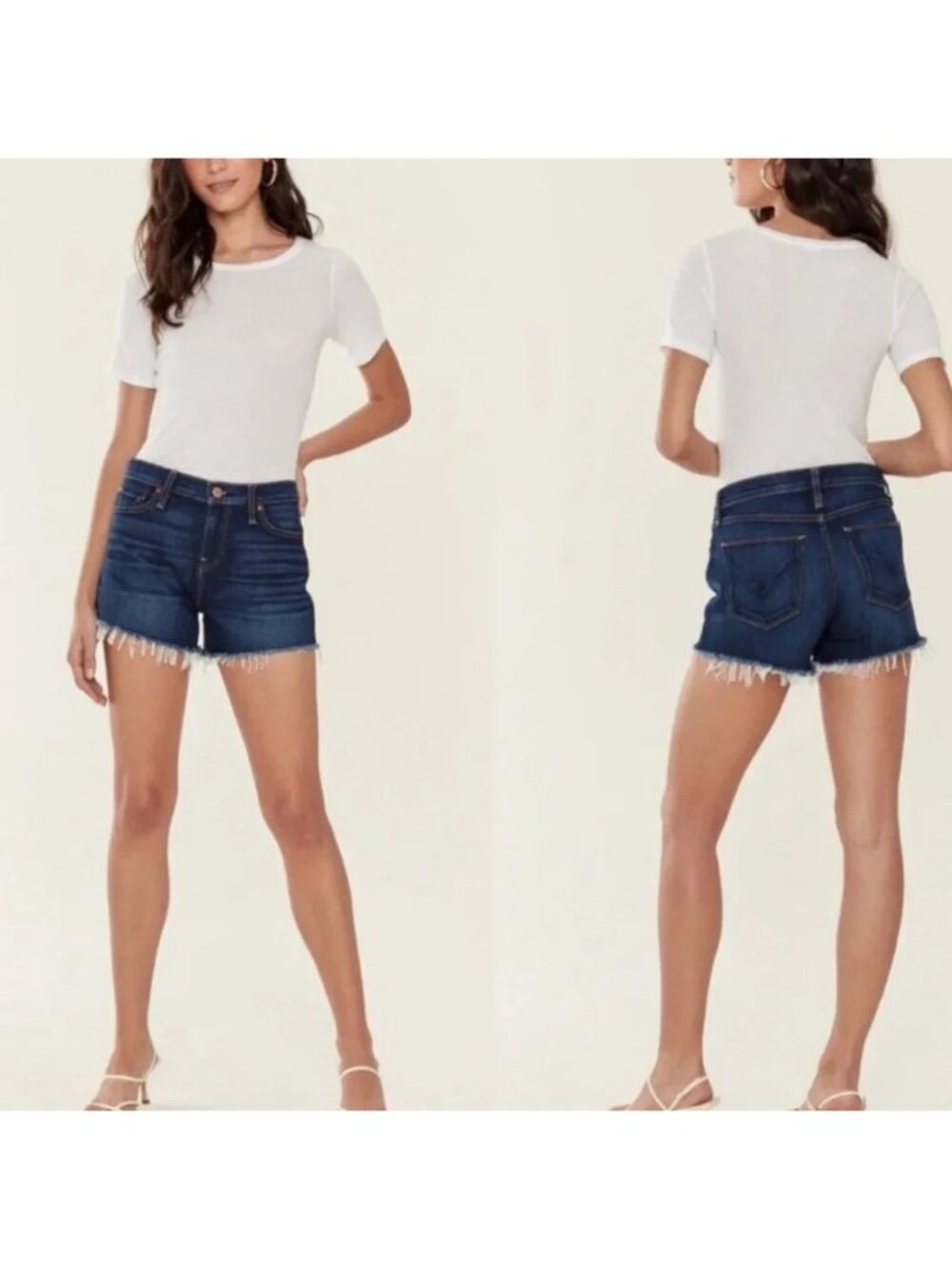 Hudson Jeans Gemma Midrise Shorts Blue Frayed Raw Hem Mid Rise Cutoff